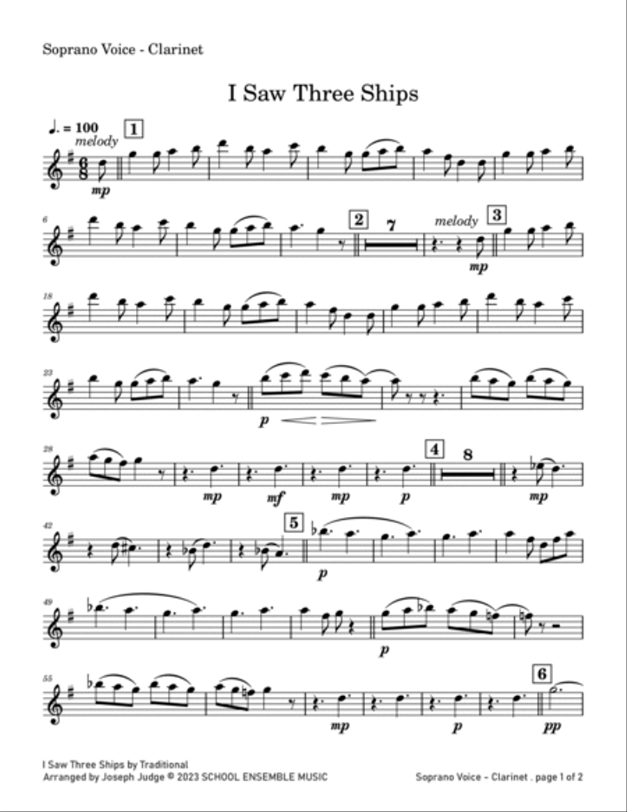 I Saw Three Ships for Clarinet Quartet in Schools Clarinet Quartet scores gallery preview page 6
