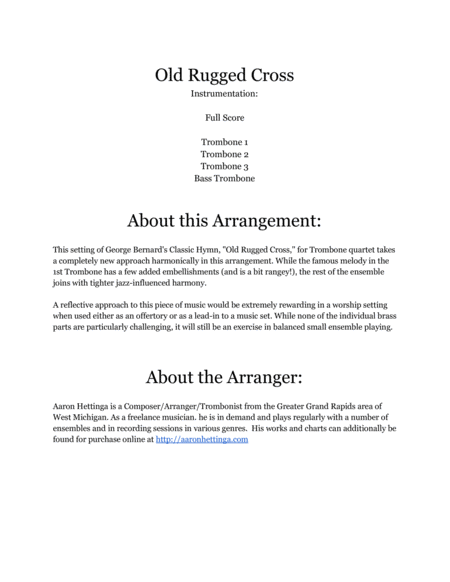 Old Rugged Cross - for Trombone Quartet with Jazz-inspired Harmony image number null