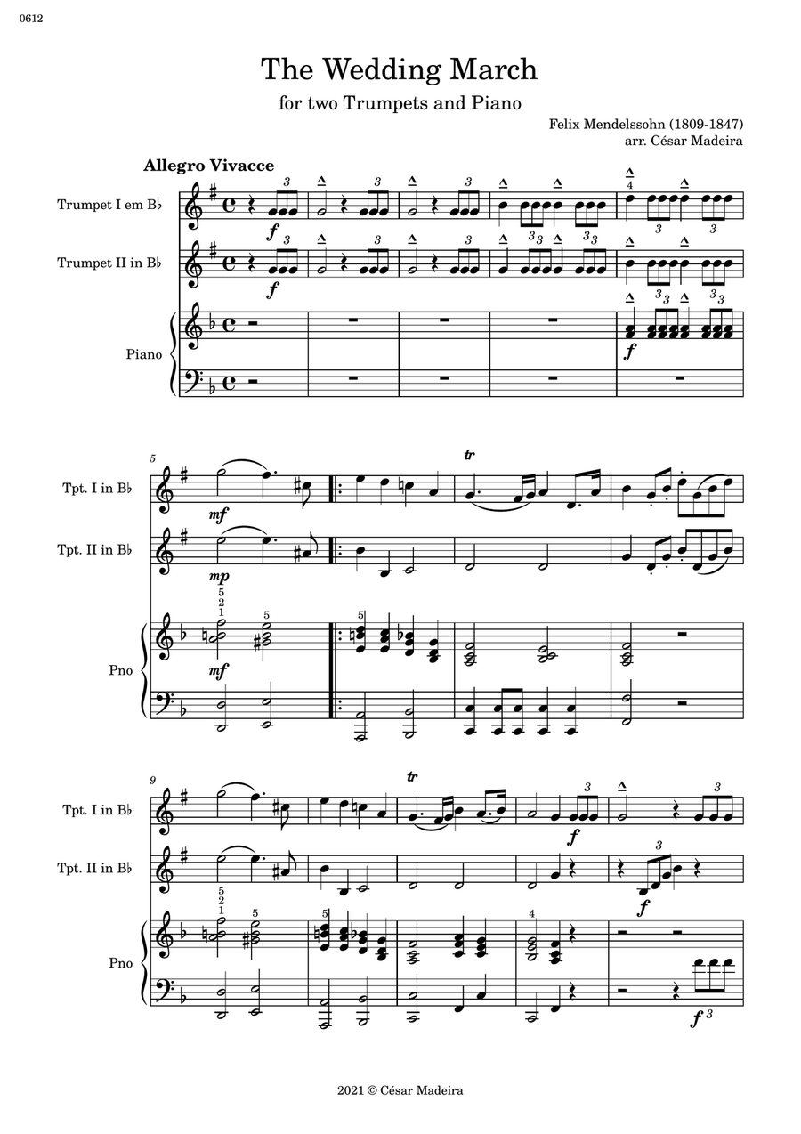 The Wedding March - Trumpet Duet and Piano (Full Score and Parts) Trumpet Duet scores gallery preview page 2