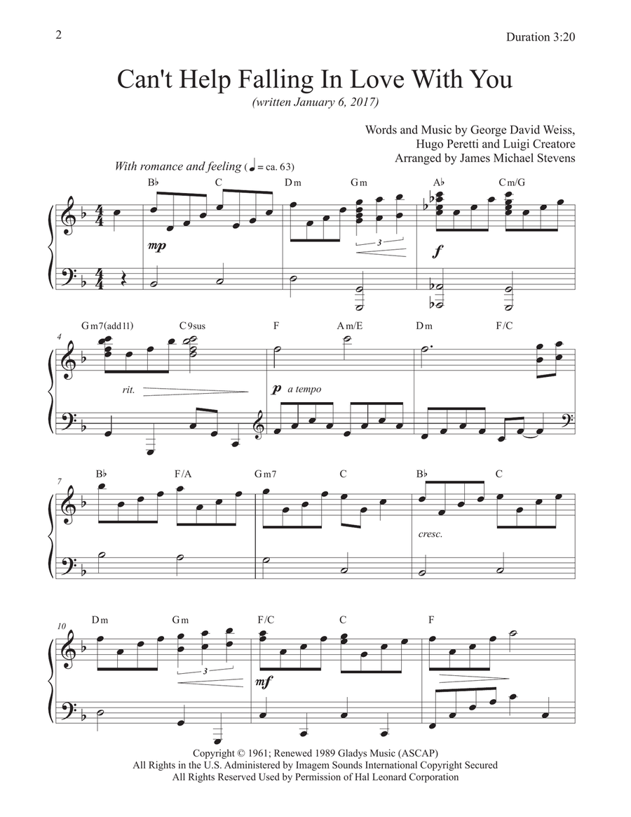 Can't Help Falling In Love Piano Solo scores gallery preview page 2