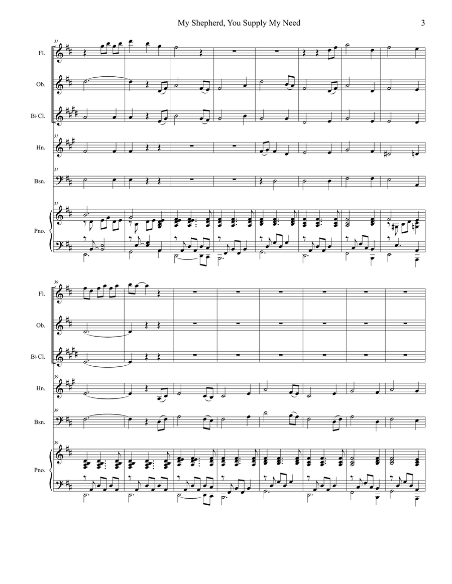 My Shepherd, You Supply My Need (for Woodwind Quintet and Piano) Woodwind Quintet scores gallery preview page 3
