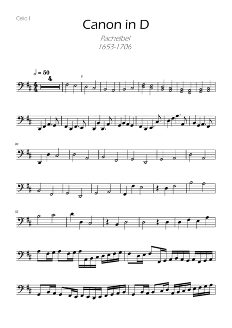 Canon in D Easy Cello Duet String Duet scores gallery preview page 4