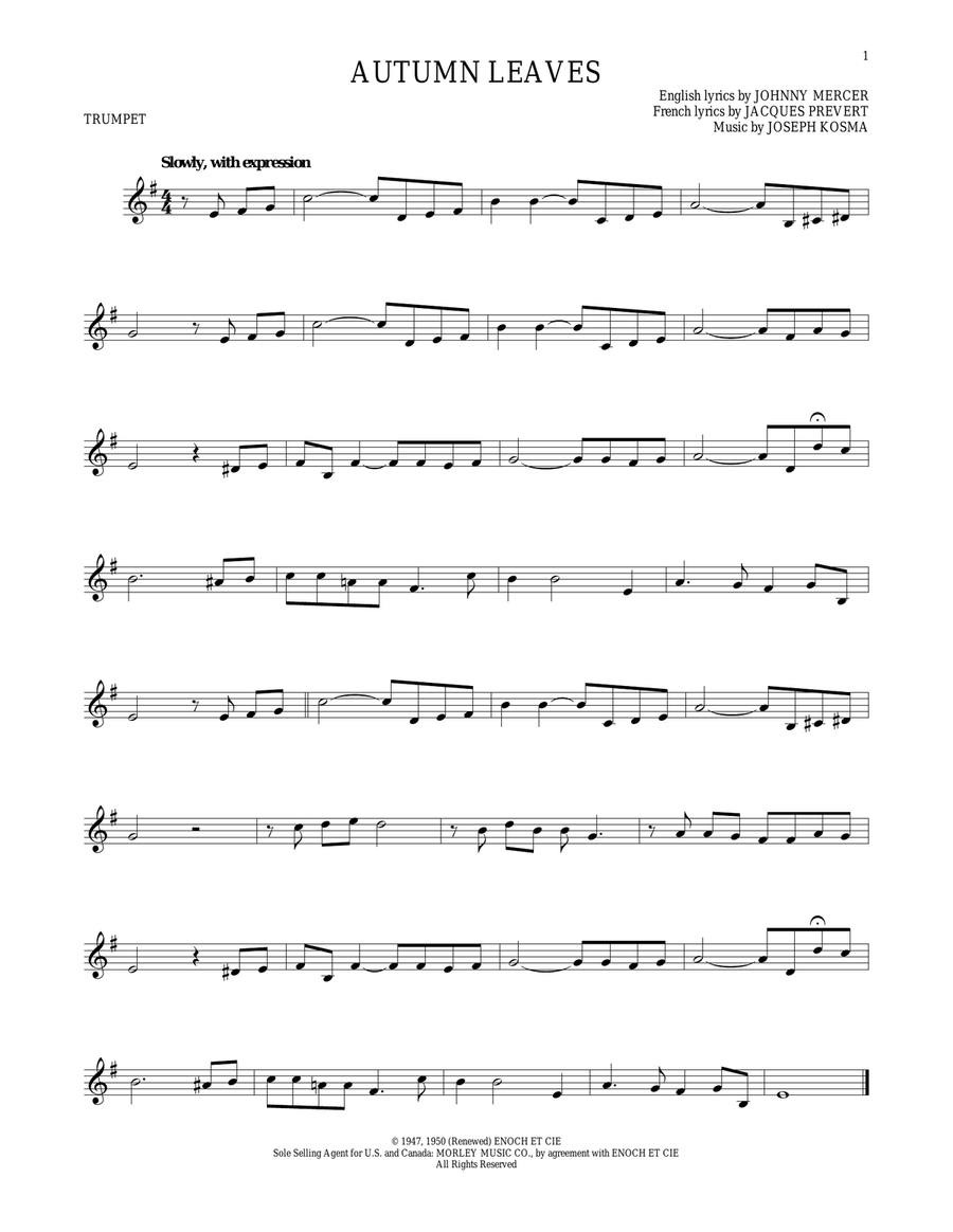 Autumn Leaves Trumpet Solo scores gallery preview page 1