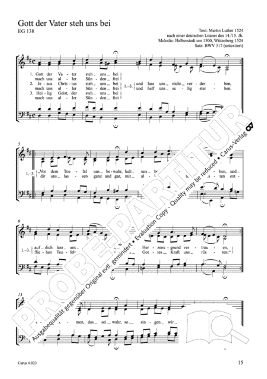 Luther Lieder in settings by J. S. Bach for mixed choir SATB 4-Part scores gallery preview page 16