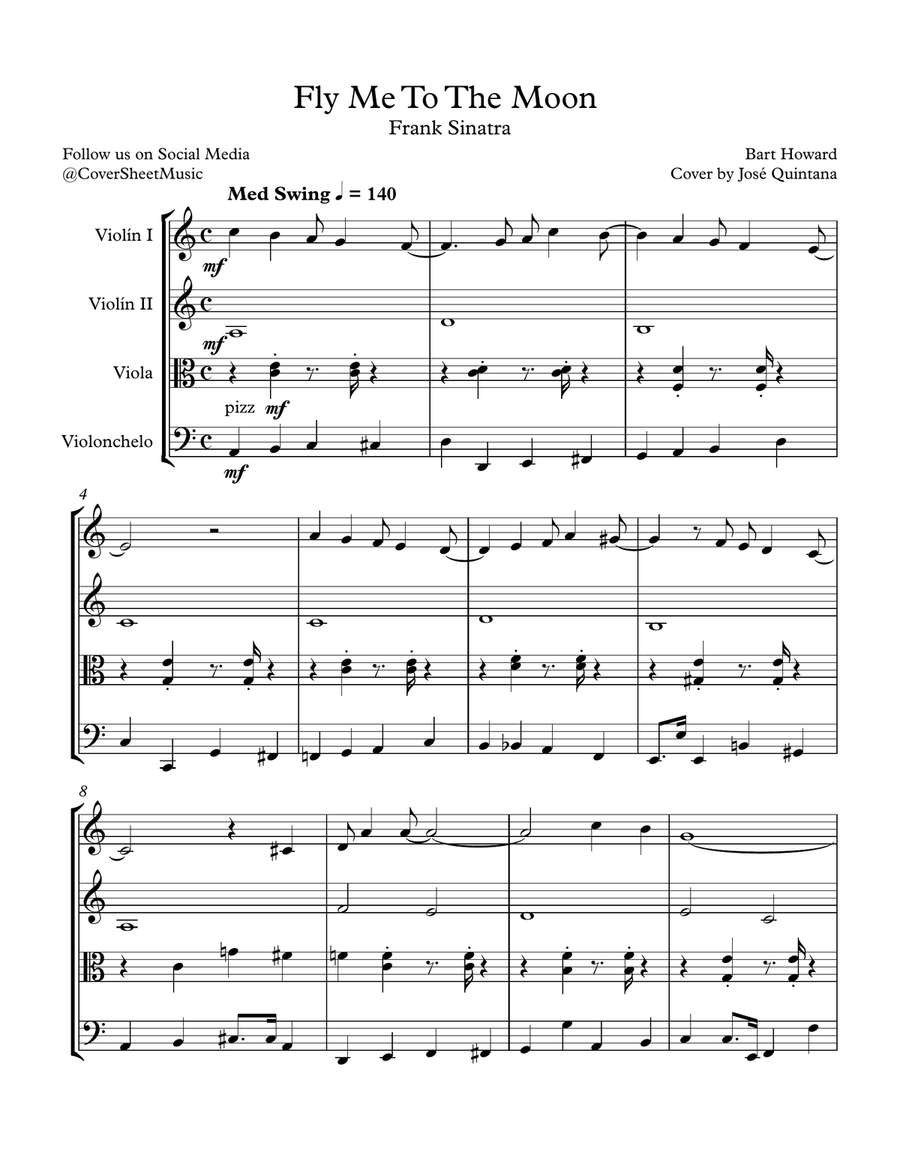 Fly Me To The Moon (in Other Words) String Quartet scores gallery preview page 2