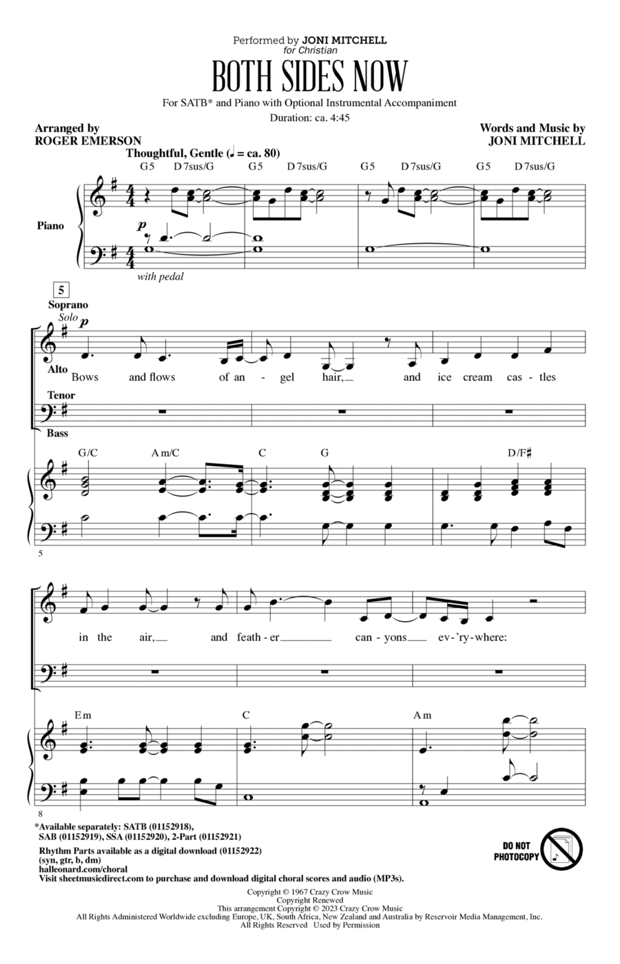 Both Sides Now (arr. Roger Emerson) 4-Part scores gallery preview page 1