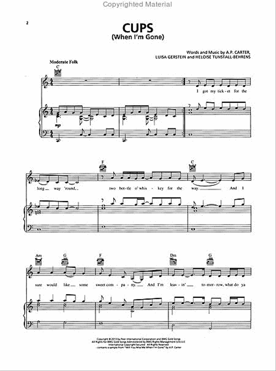 Cups Piano, Vocal, Guitar scores gallery preview page 2