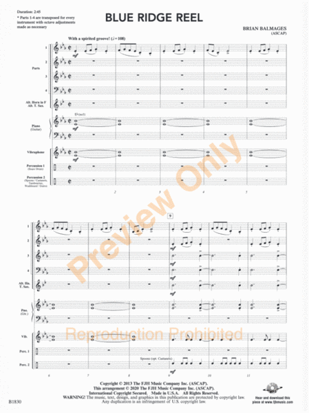 Blue Ridge Reel by Brian Balmages - Concert Band - Sheet Music