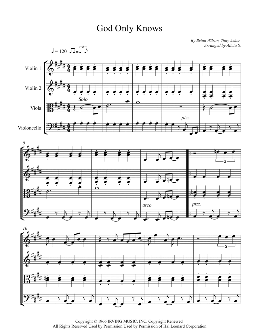 God Only Knows String Quartet scores gallery preview page 1