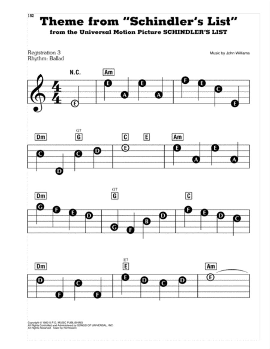 Theme From Schindler's List Electronic Keyboard scores gallery preview page 1