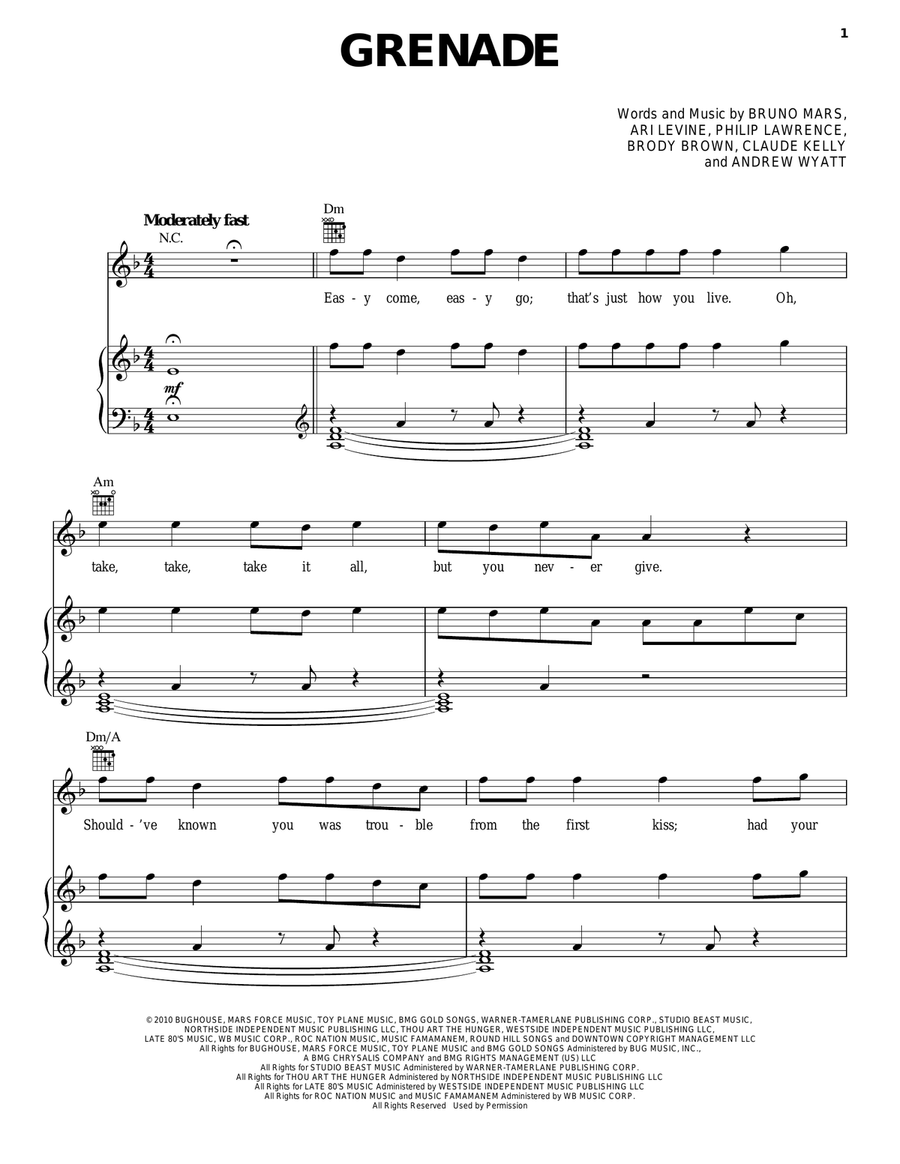 Grenade Grenade Acoustic Guitar scores gallery preview page 1