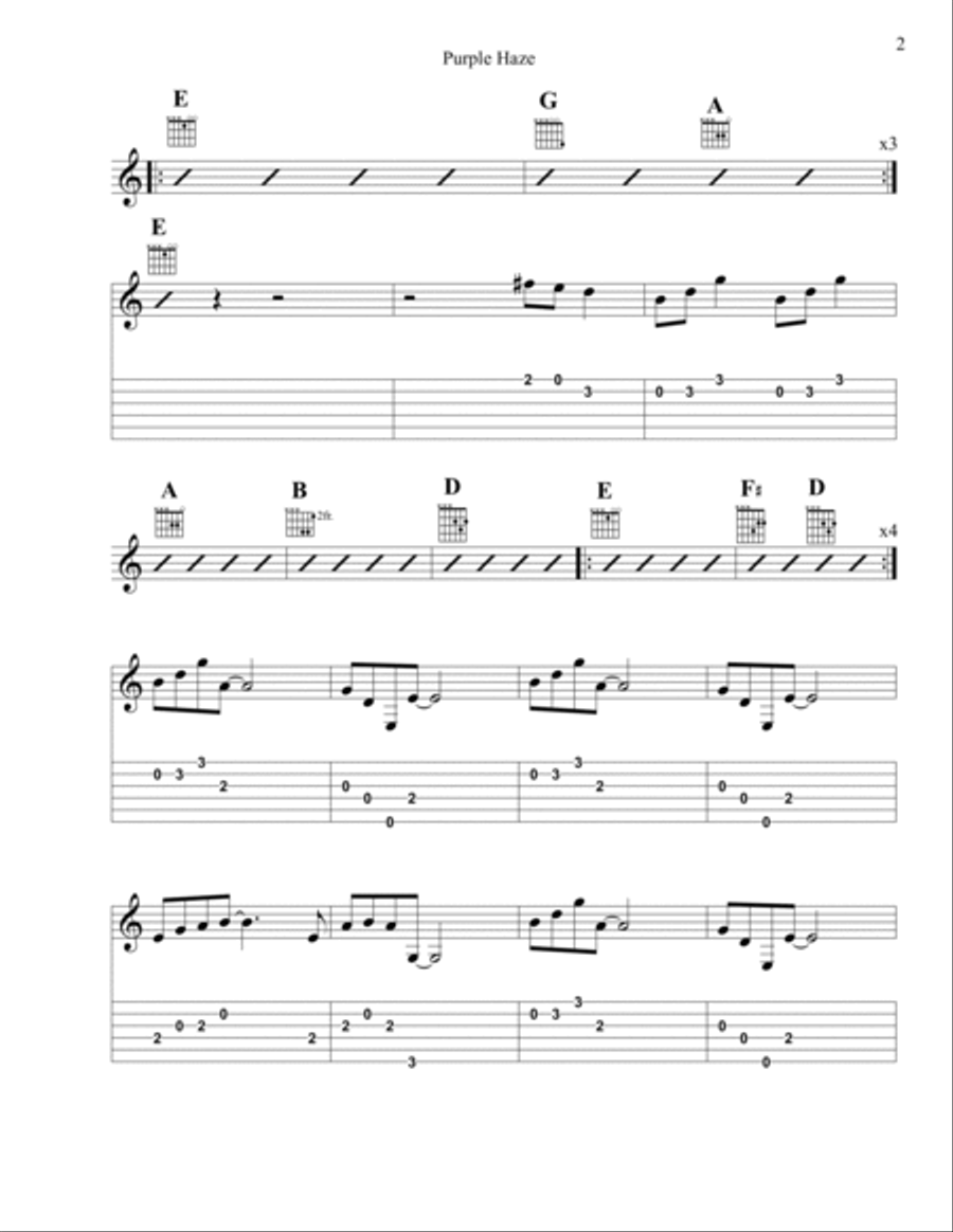 Purple Haze Guitar Tablature scores gallery preview page 2