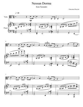 Book cover for Giacomo Puccini - Nessun Dorma - Turandot (Viola Solo)