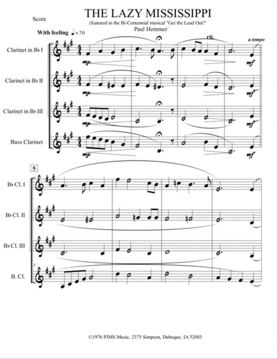 The Lazy Mississippi - Clarinet Quartet Clarinet Quartet scores gallery preview page 1