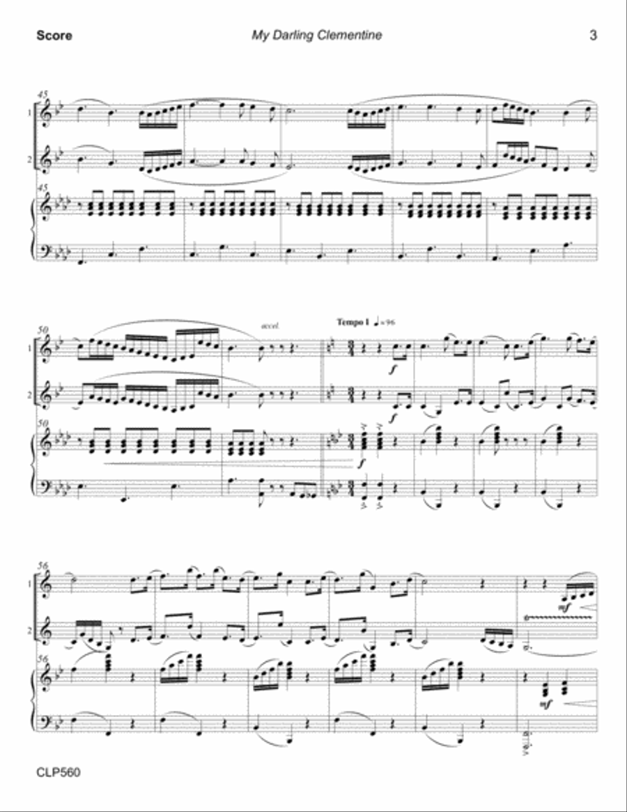 MY DARLING CLEMENTINE - CLARINET DUET with Piano Accompaniment (Grade 4-) Clarinet Duet scores gallery preview page 3