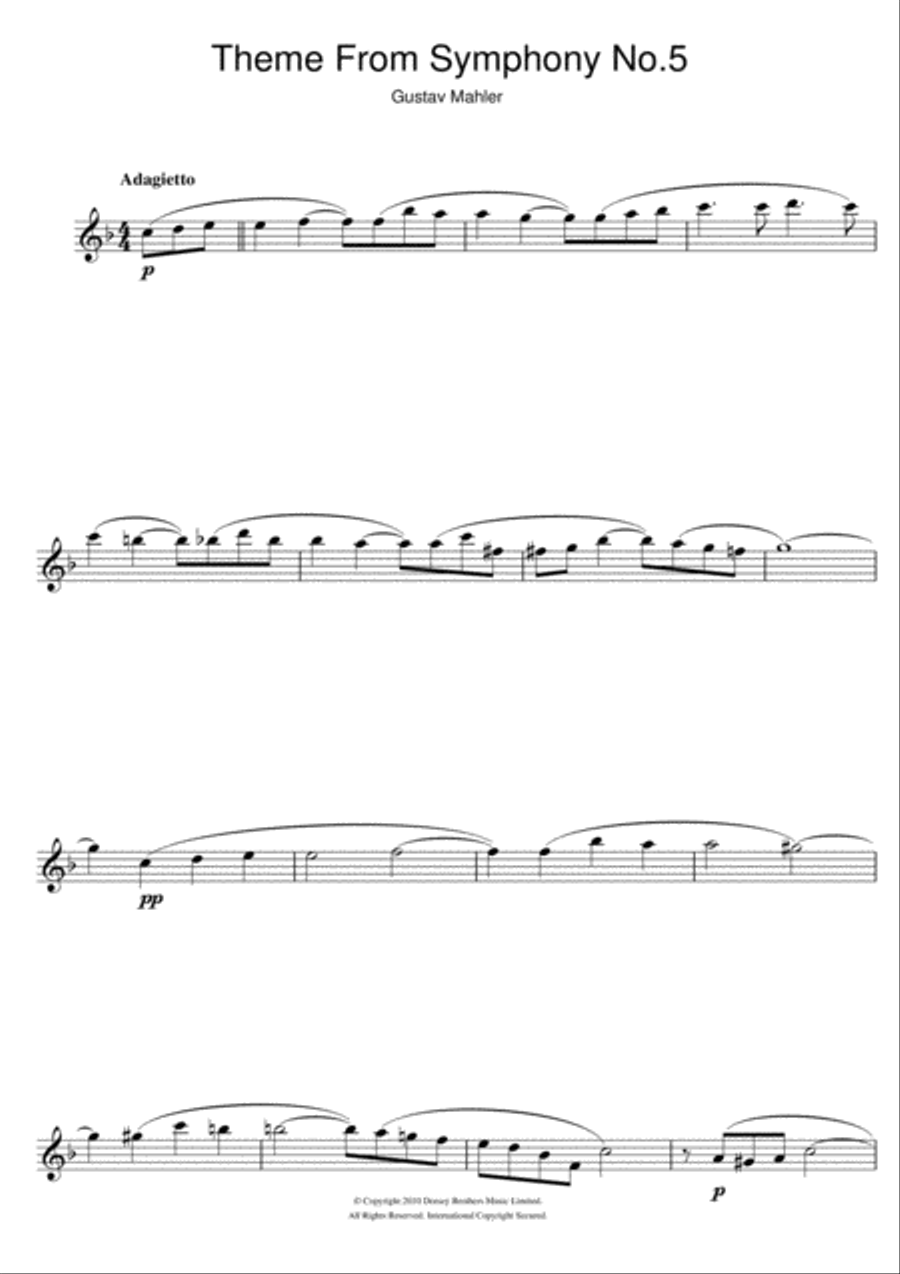 Adagietto (from Symphony No. 5, 4th Movement) Flute Solo scores gallery preview page 1
