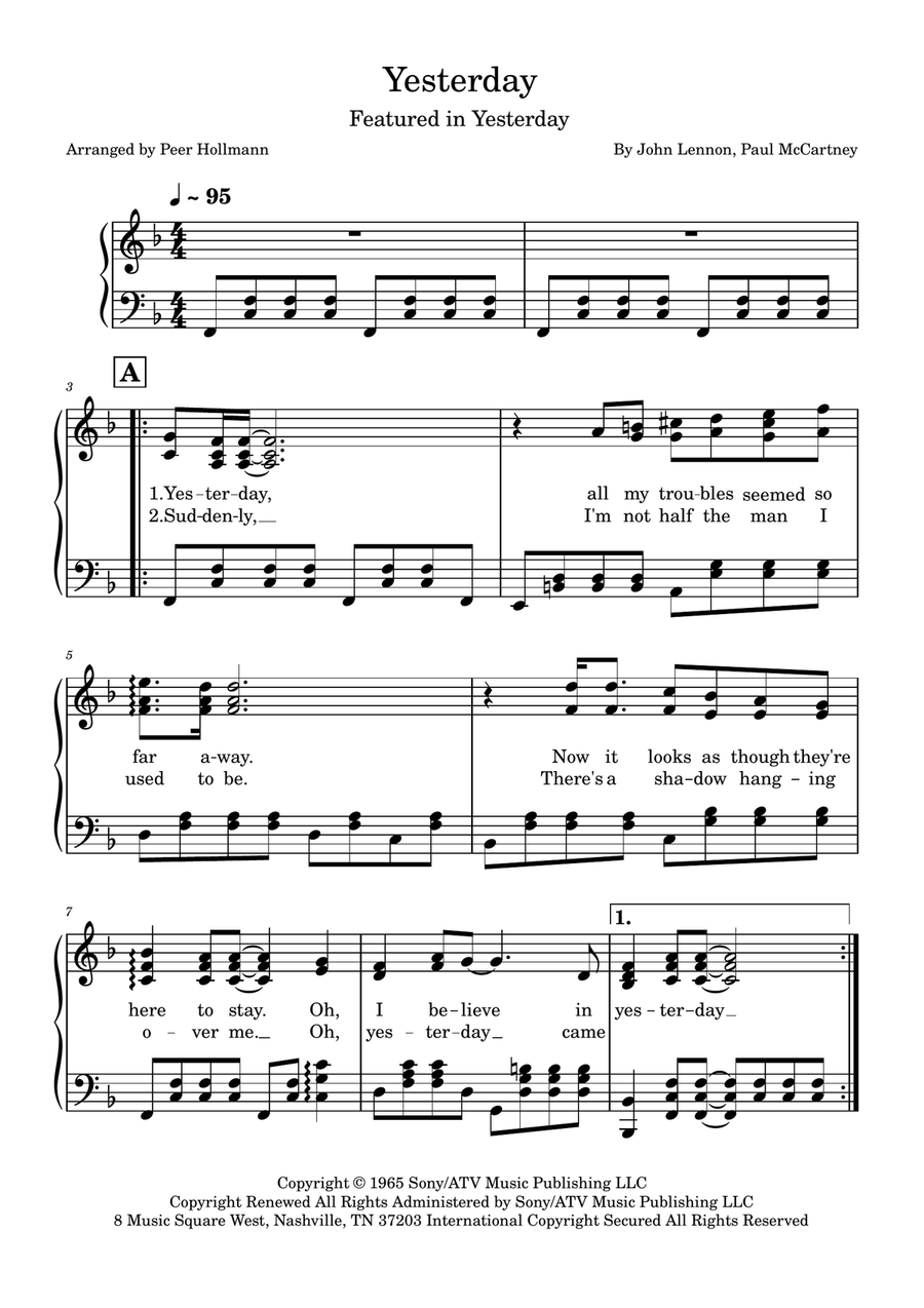 Yesterday Yesterday Piano Solo scores gallery preview page 1