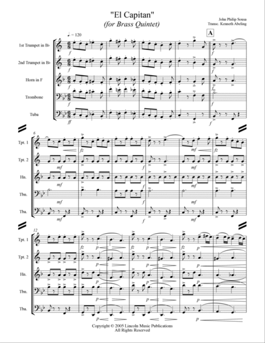 March - El Capitan (for Brass Quintet) Brass Quintet scores gallery preview page 2