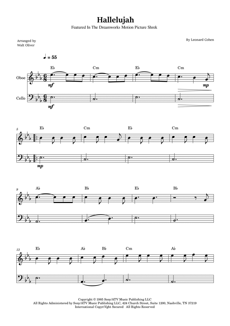 Hallelujah Oboe scores gallery preview page 1