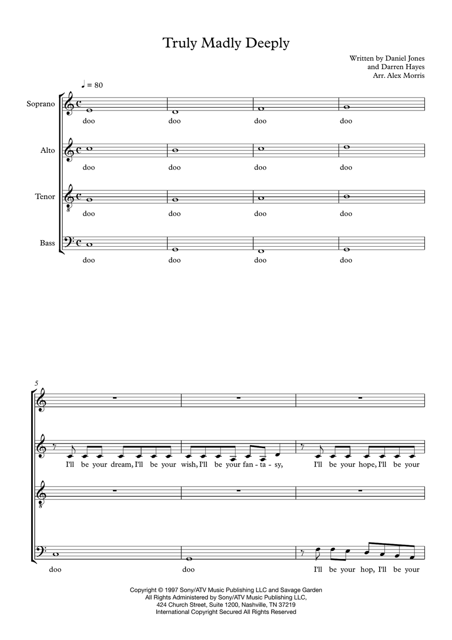 Truly, Madly, Deeply 4-Part scores gallery preview page 1