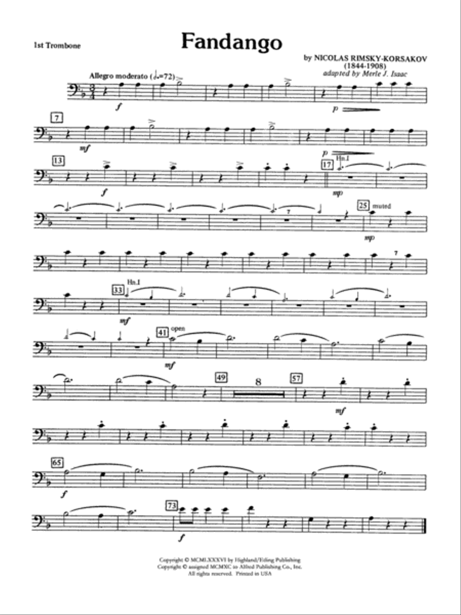 Fandango and Alborado: 1st Trombone Full Orchestra scores gallery preview page 1
