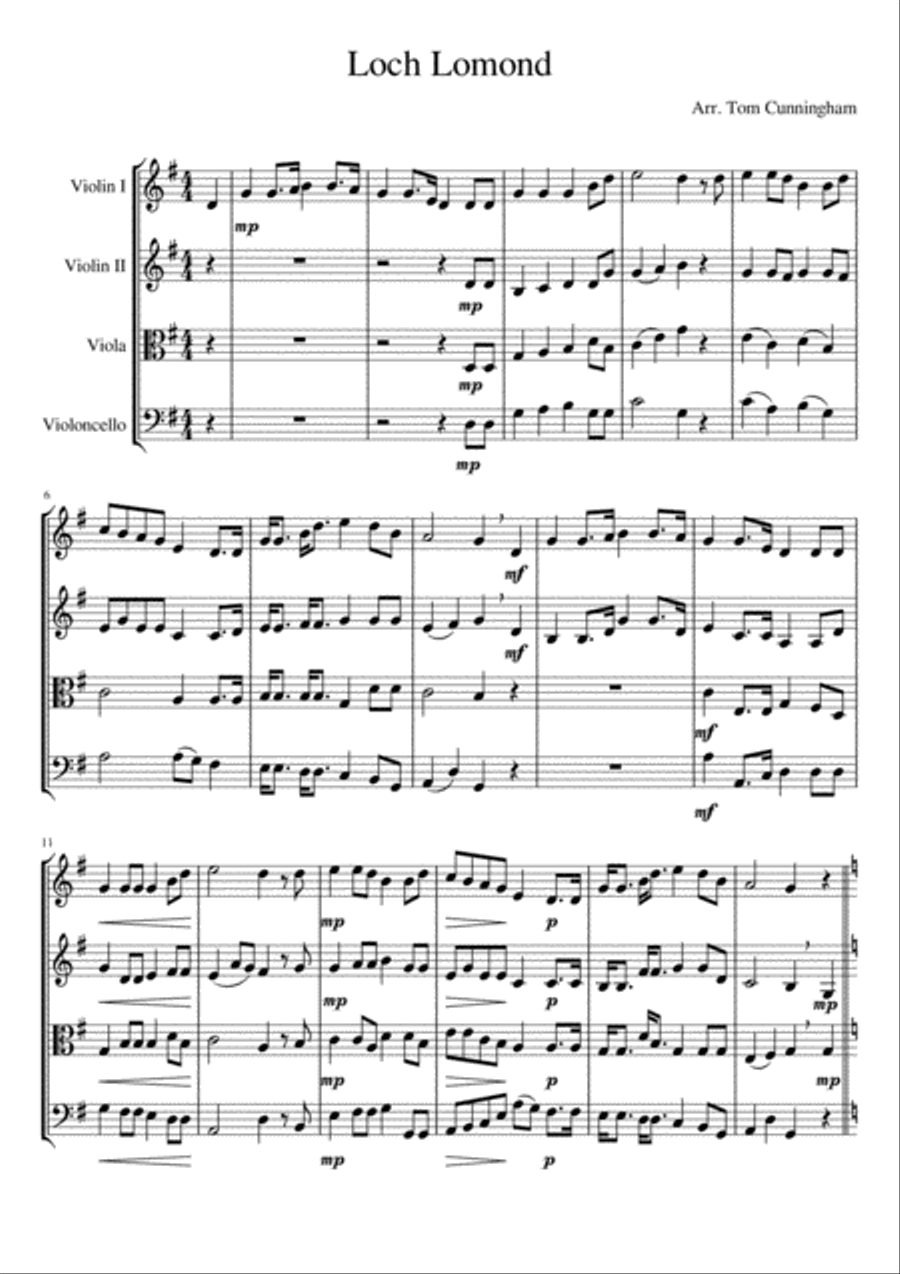 Loch Lomond for String Quartet String Quartet scores gallery preview page 1