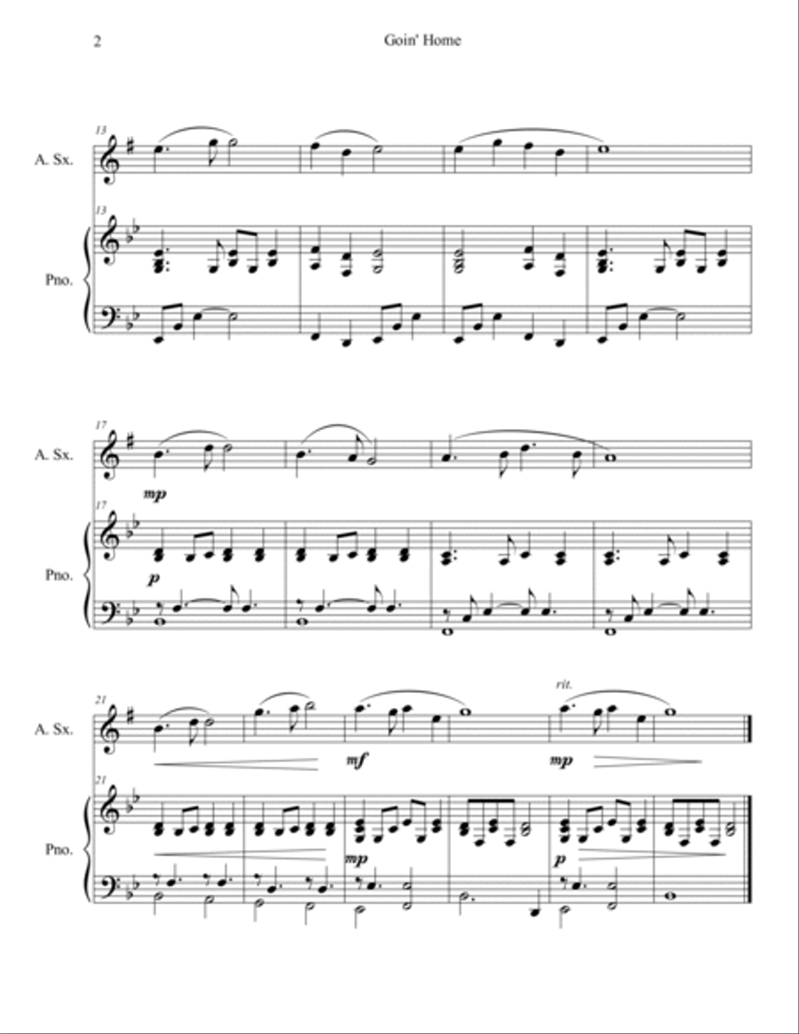 Goin' Home - Largo from New World Symphony (Alto Sax Solo with Piano Accompaniment) Alto Saxophone scores gallery preview page 2