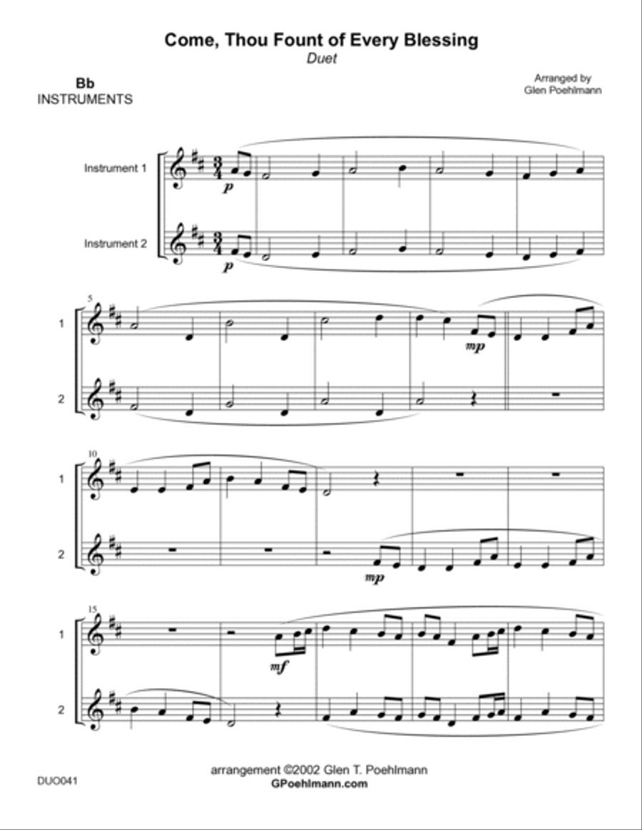 COME THOU FOUNT OF EVERY BLESSING - unaccompanied DUET for any orchestral instruments! Woodwind Duet scores gallery preview page 5
