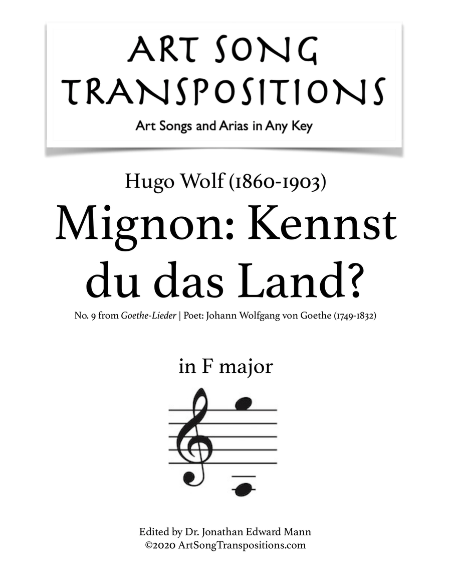 WOLF: Mignon: Kennst du das Land? (transposed to F major) Piano, Vocal scores gallery preview page 1