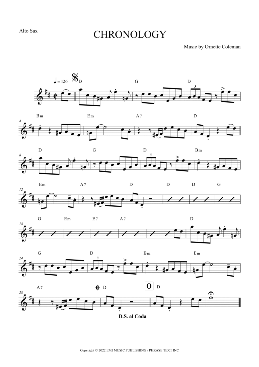Chronology Alto Saxophone scores gallery preview page 1