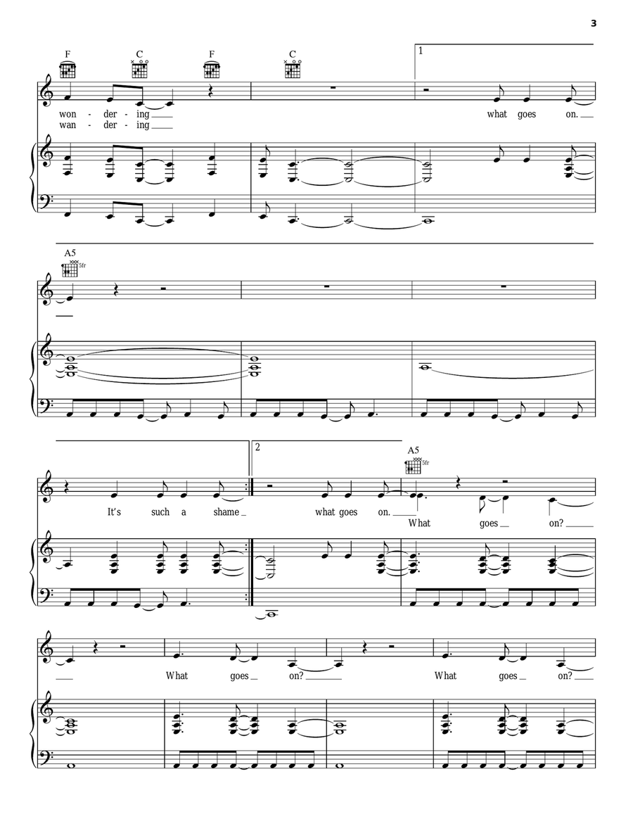 What Goes On Piano, Vocal, Guitar scores gallery preview page 3