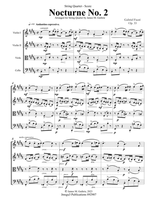 Fauré: Nocturne Op. 33 No. 2 for String Quartet - Score Only