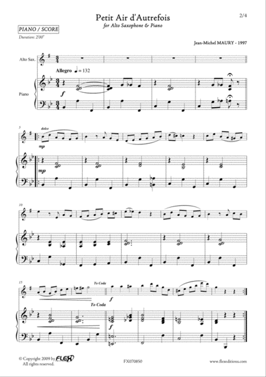 Petit Air d'autrefois Alto Saxophone scores gallery preview page 2