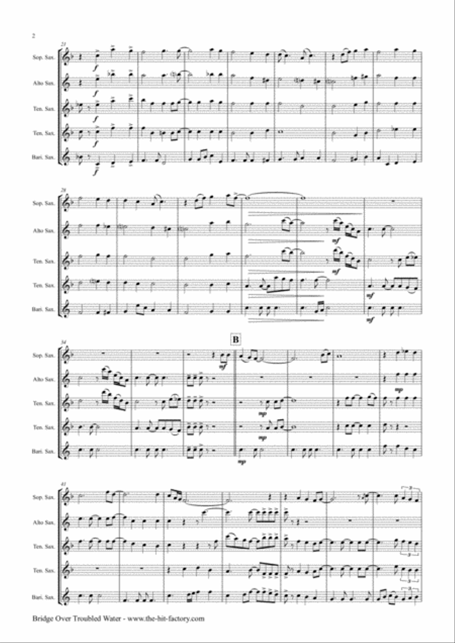Bridge Over Troubled Water Saxophone Quintet scores gallery preview page 2