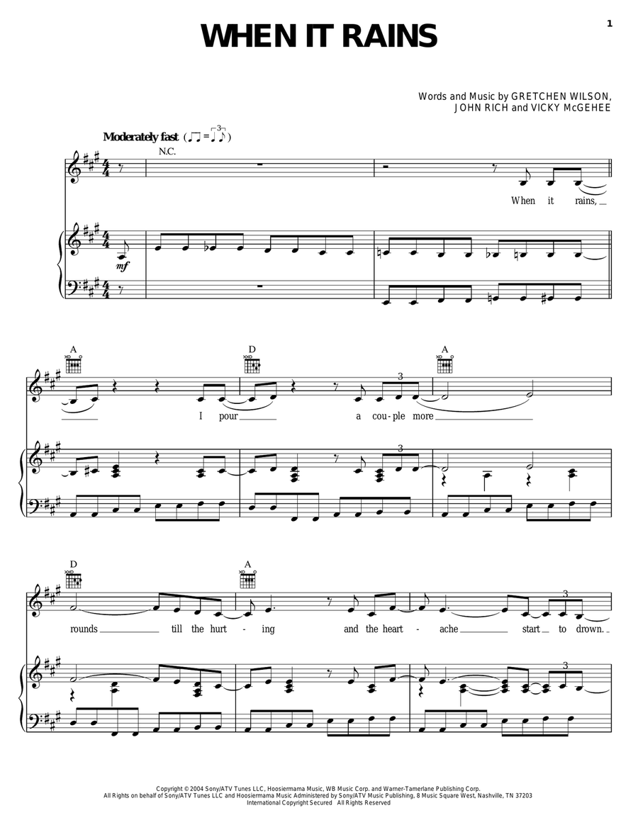 When It Rains Piano, Vocal, Guitar scores gallery preview page 1