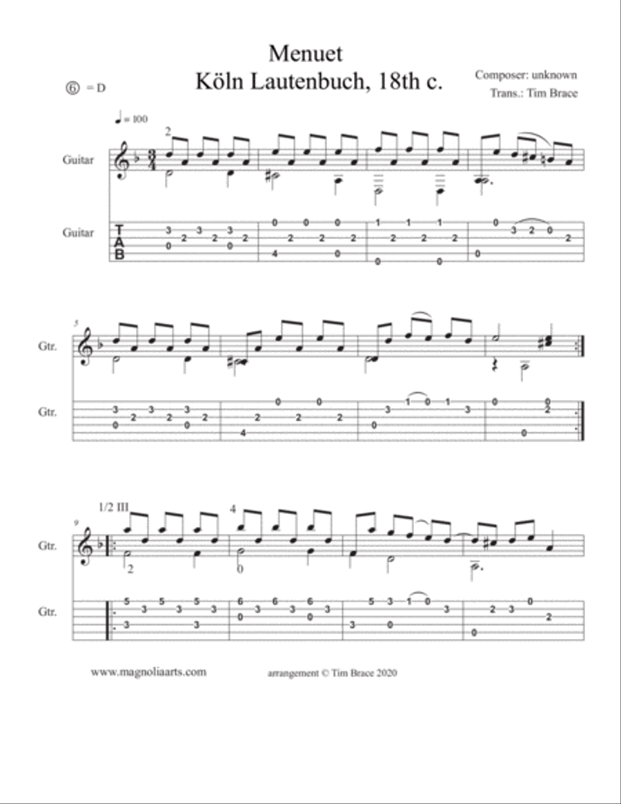 Four Lute Transcriptions for guitar + tab Lute scores gallery preview page 2