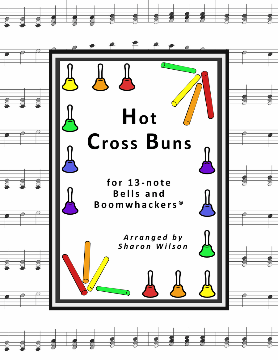Hot Cross Buns (for 13-note Bells and Boomwhackers with Black and White Notes) Handbell Choir scores gallery preview page 1