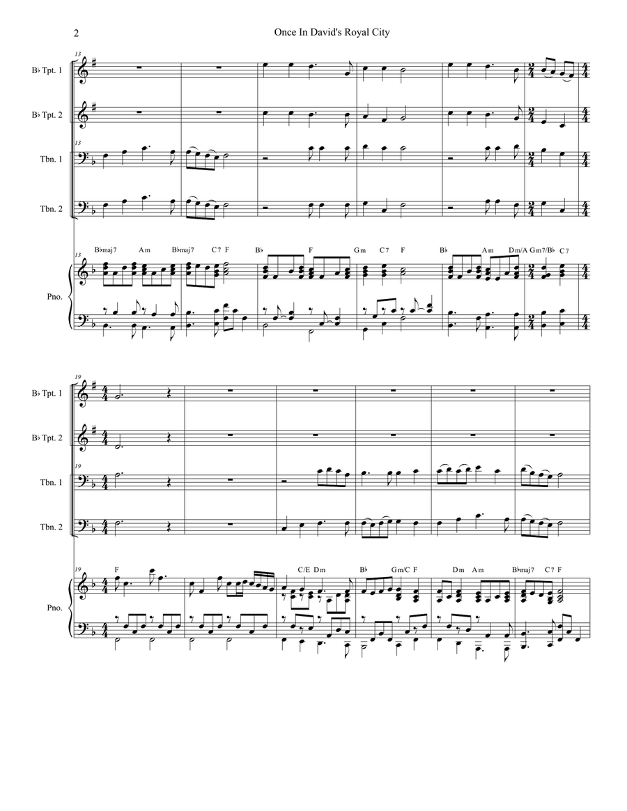 Once In Royal David's City (Brass Quartet and Piano - Alternate Version) Brass Quartet scores gallery preview page 2