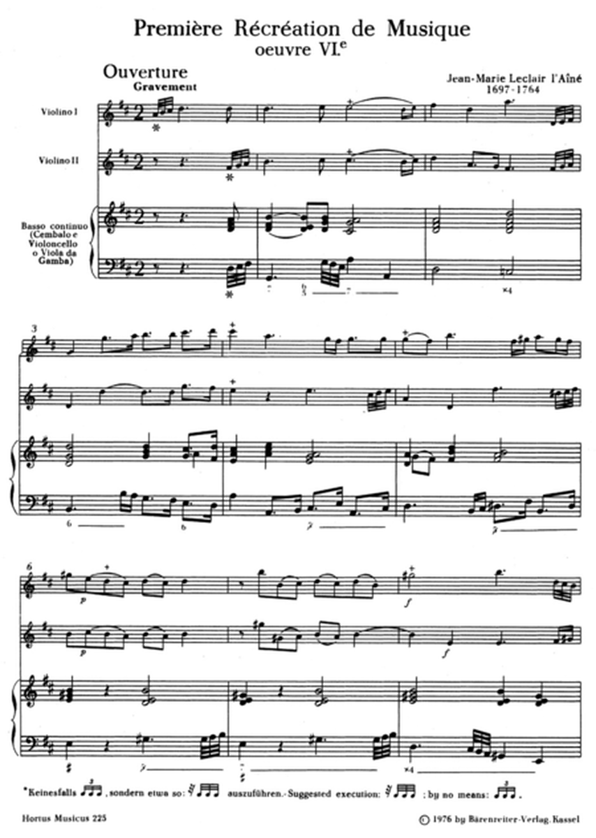 Première récréation de musique für zwei Violinen und Basso continuo, op. 6