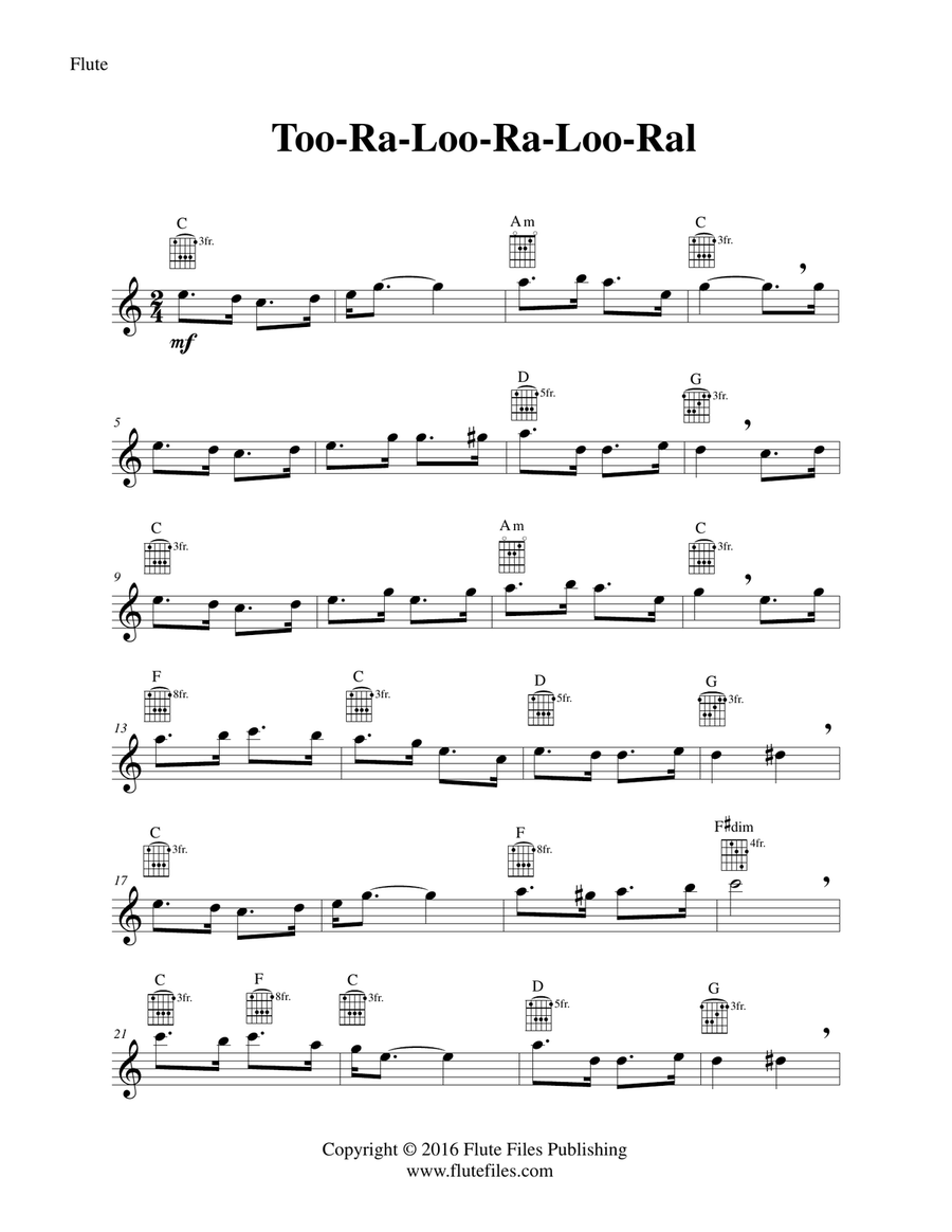 Too-Ra-Loo-Ra-Loo-Ral - Flute Solo with Guitar Chords Chamber Music scores gallery preview page 3