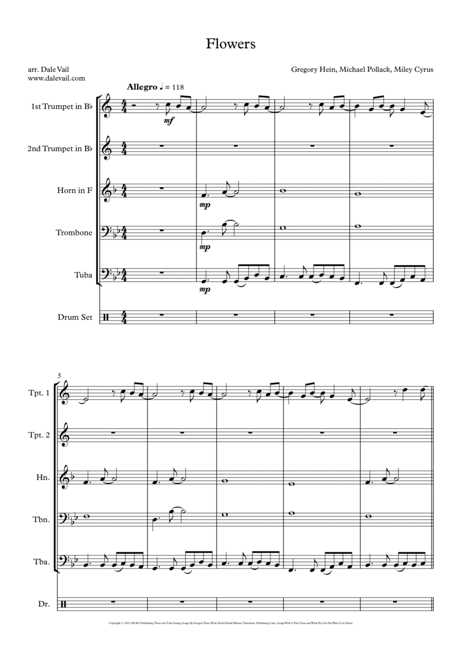 Flowers Flowers Brass Quintet scores gallery preview page 1