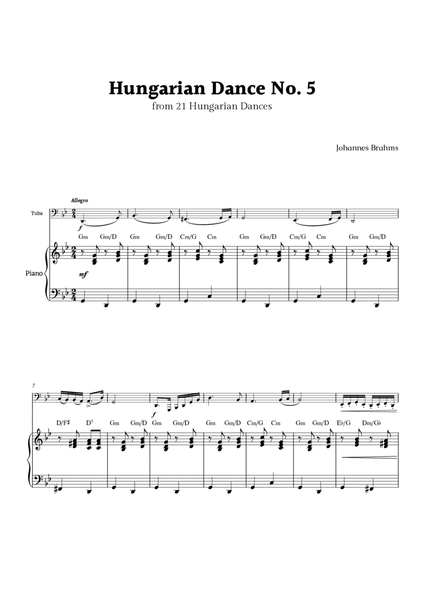 Hungarian Dance No. 5 by Brahms for Tuba and Piano image number null