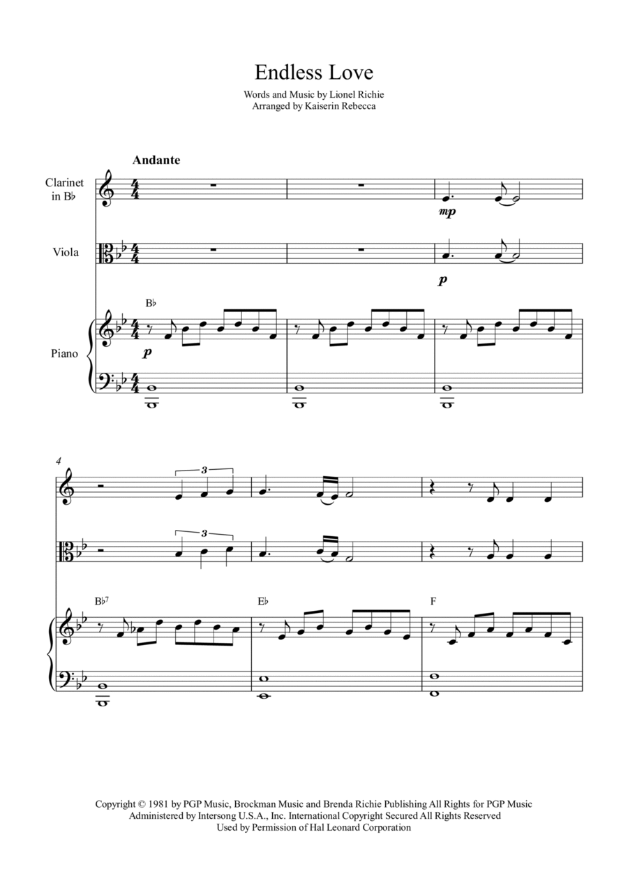 Endless Love B-Flat Clarinet scores gallery preview page 1