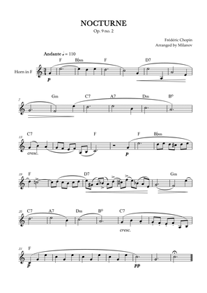 Book cover for Chopin Nocturne op. 9 no. 2 | Horn in F | F Major | Chords | Easy beginner
