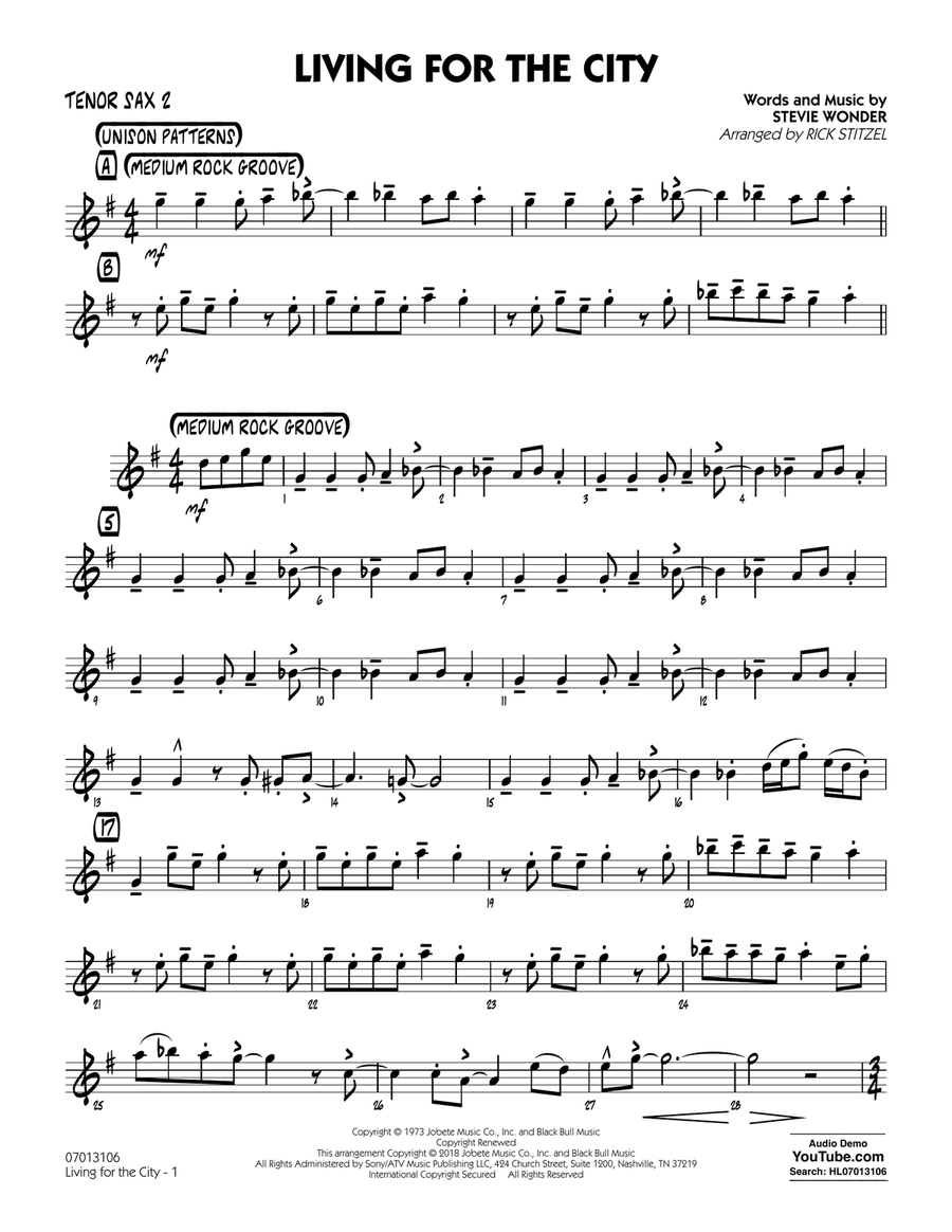 Living for the City - Tenor Sax 2 Jazz Ensemble scores gallery preview page 1