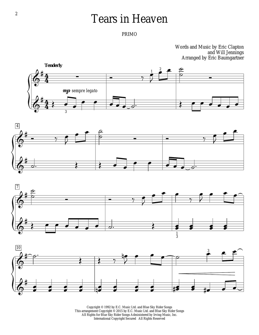 Tears In Heaven Piano Duet scores gallery preview page 2