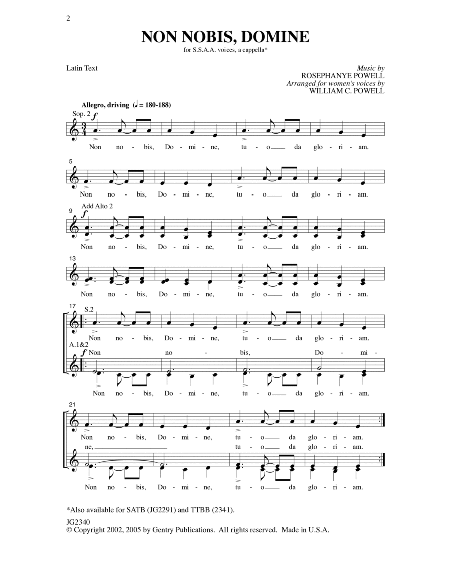 Non Nobis, Domine (arr. William C. Powell) SSAA scores gallery preview page 1