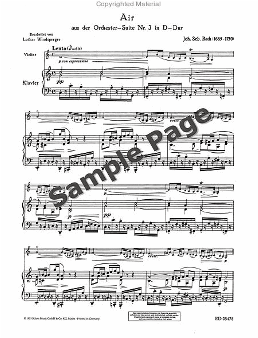 Air from the Orchestral Suite No. 3 in D, BWV 1068 Violin Solo scores gallery preview page 4