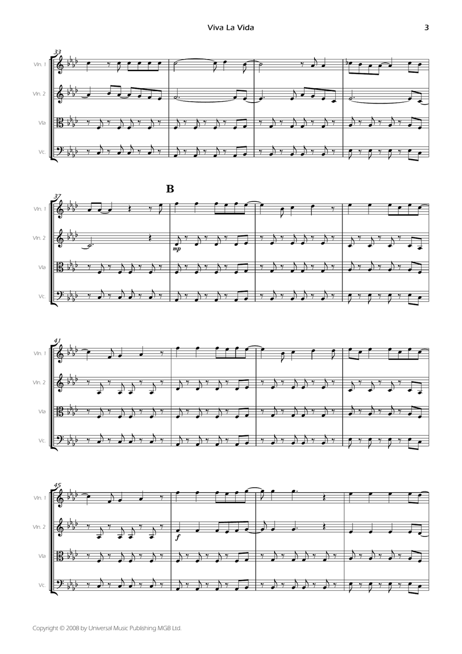 Viva La Vida - Score Only String Quartet scores gallery preview page 5