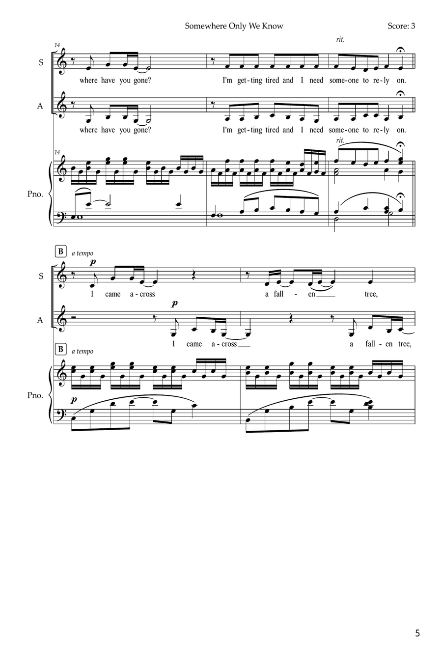 Somewhere Only We Know Somewhere Only We Know SSA scores gallery preview page 5